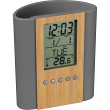 Pennenhouder met klok, thermometer van bamboe en ABS - Topgiving